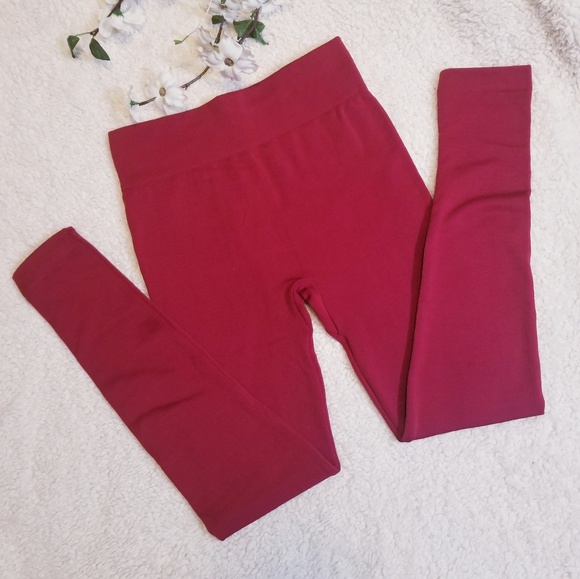 Last! Dark Red Fleece Lined Leggings - Picture 5 of 7